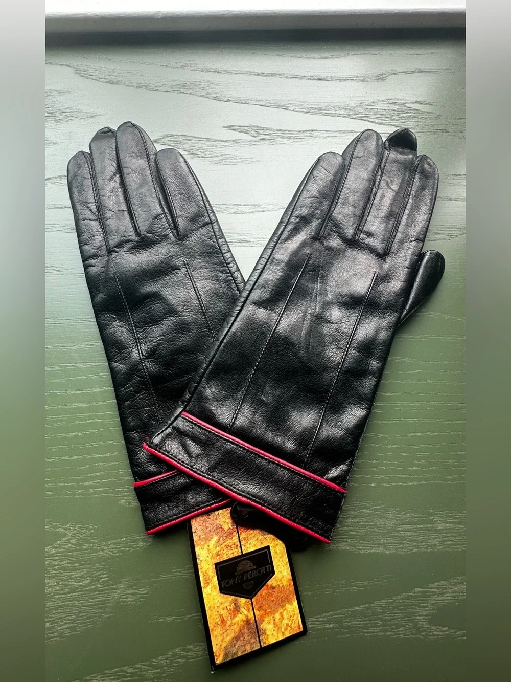 Women’s Black Leather Gloves with Red Trim